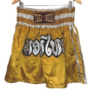 Gold Muay Thai Boxing Shorts Shiny Satin Retro Style Championship Y2K